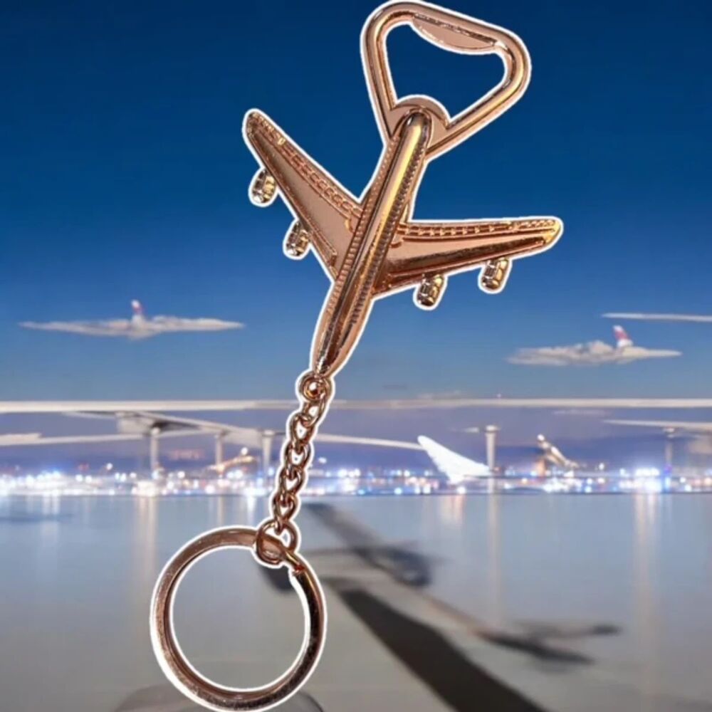 Travel Themed Keychain Bottle Opener - Retro Airplane Design